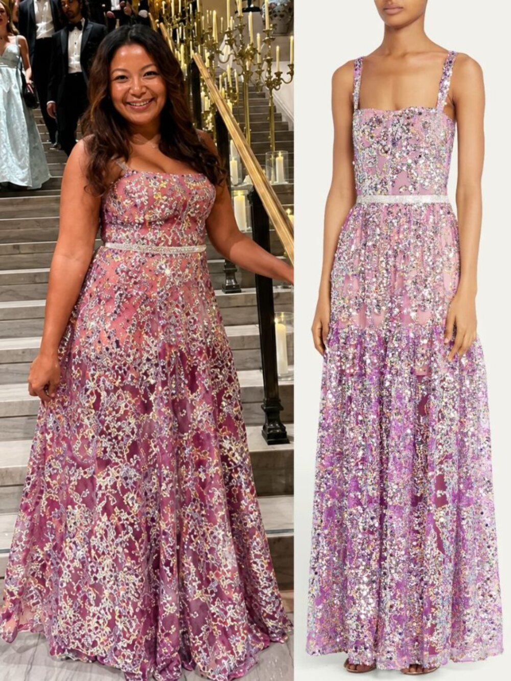Bronx and Banco Midnight Gown Purple Sequin Embellished Maxi Dress NWT Size L